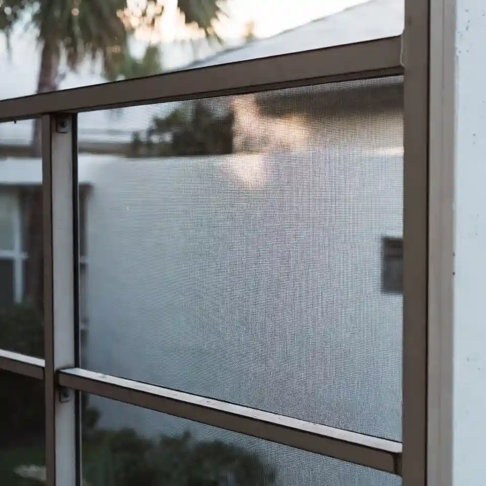 Close-up of screen mesh in pool enclosure frame